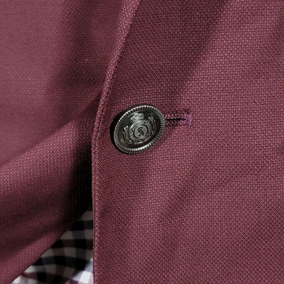 Stafford Men's Hopsack Blazer Two Silver Button Burgundy Wool Blend Classic 44R - Picture 3 of 13